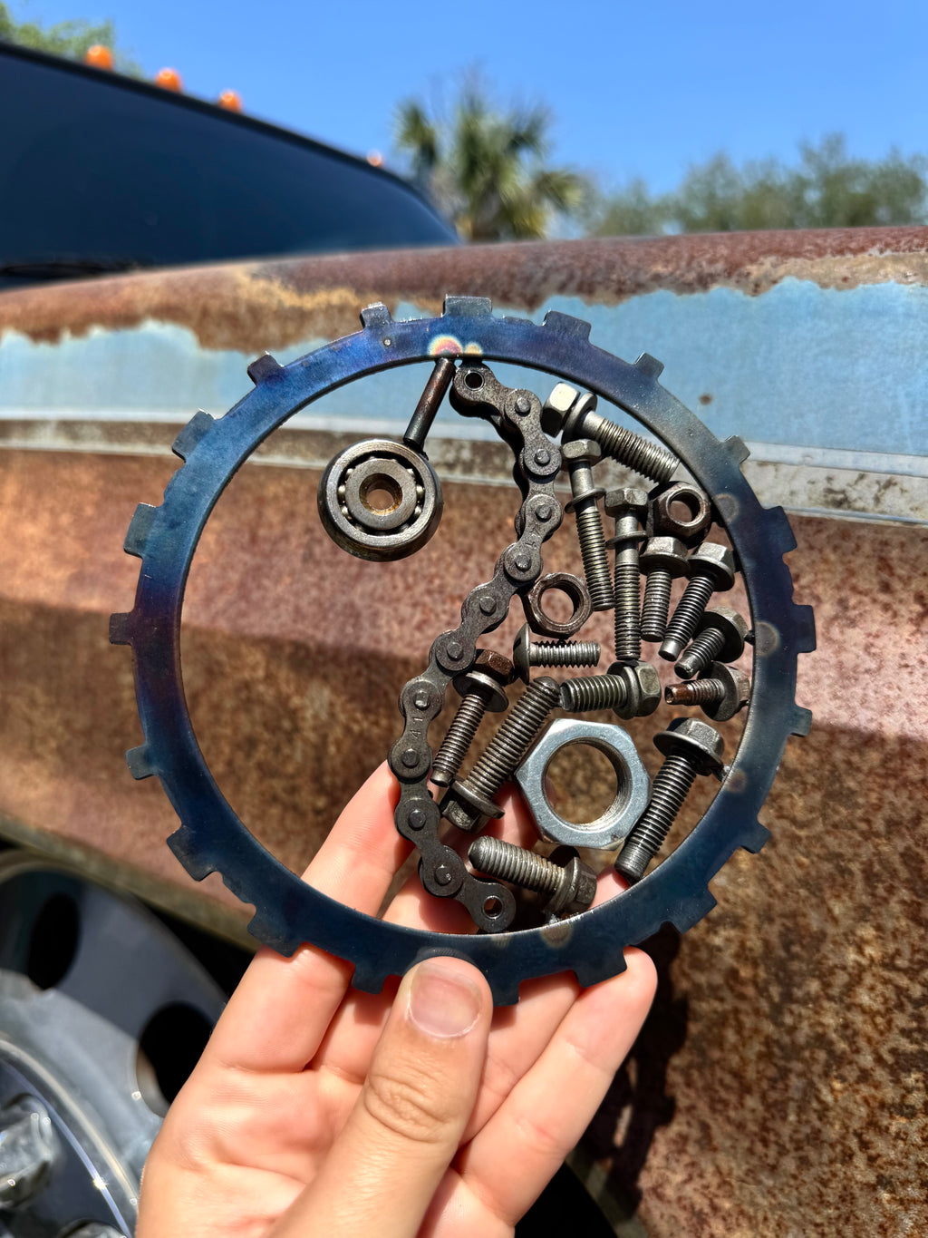 Yin Yang Spare Parts Metal Wall Art – Handcrafted Automotive Decor